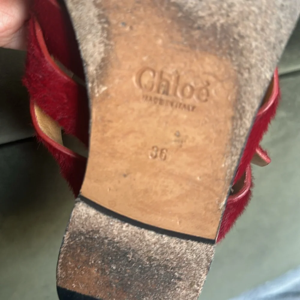 Chloe deep red pony hair sandals size 36